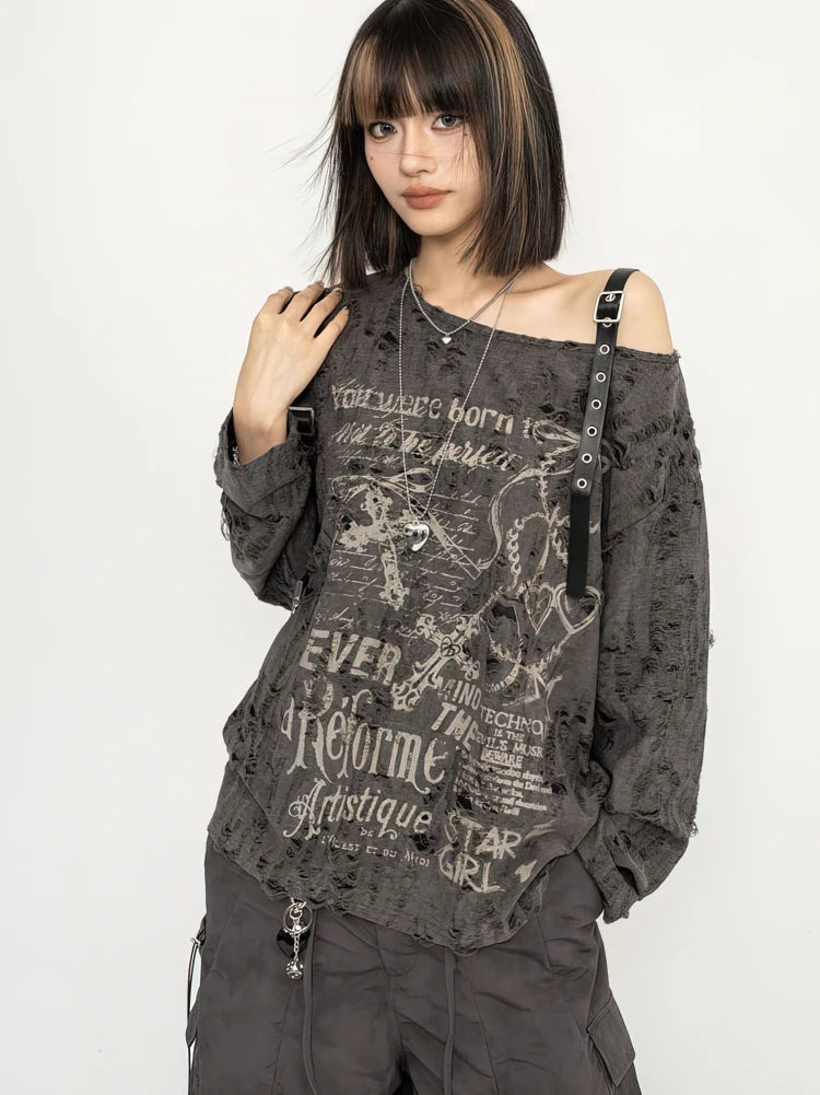 Y2K Off-Shoulder Oversize Tee