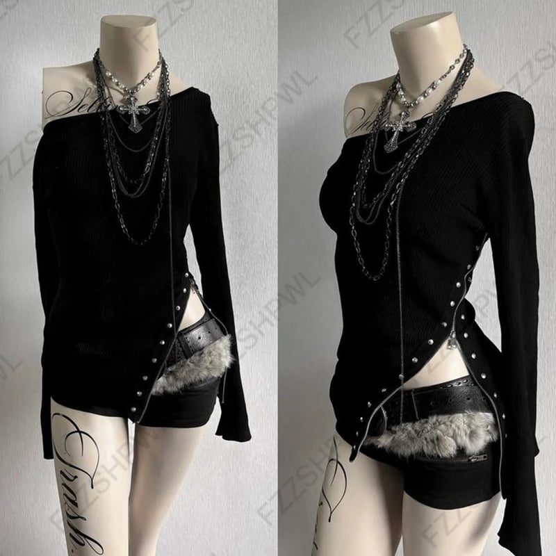 Gothic Y2K Zipper Crop Tee