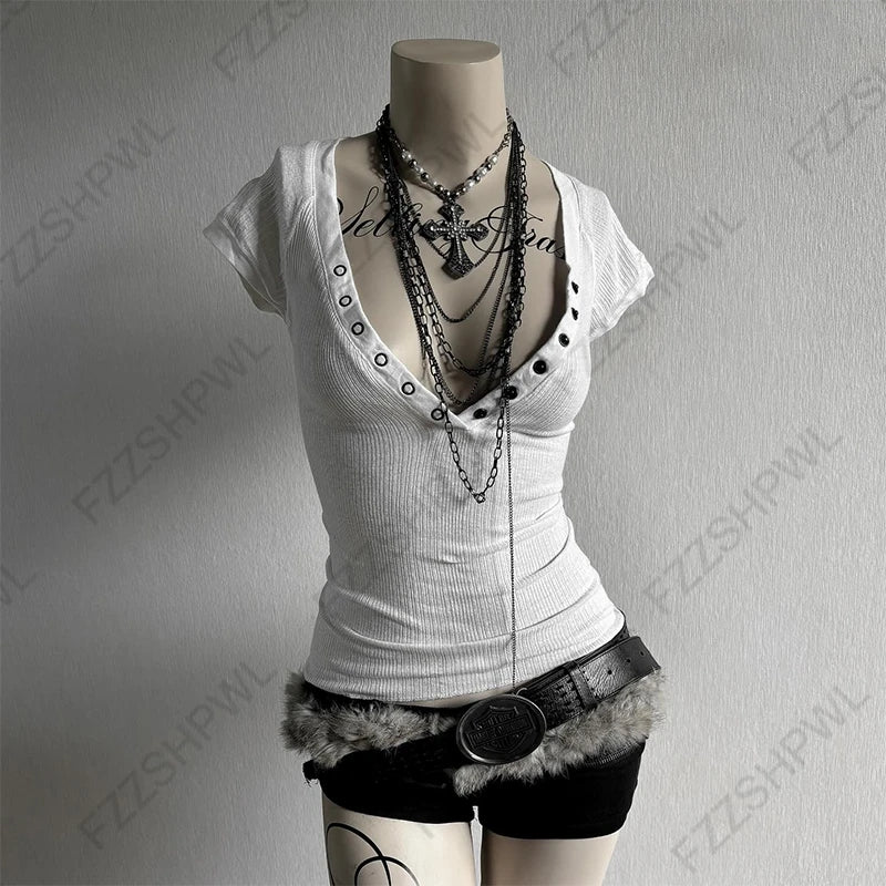 Gothic Y2K Zipper Crop Tee