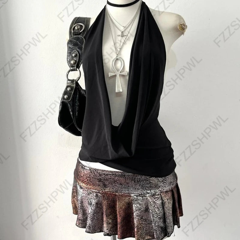 Gothic Y2K Zipper Crop Tee