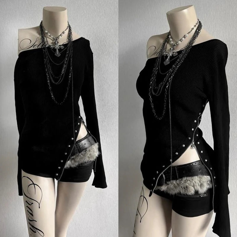 Gothic Y2K Zipper Crop Tee